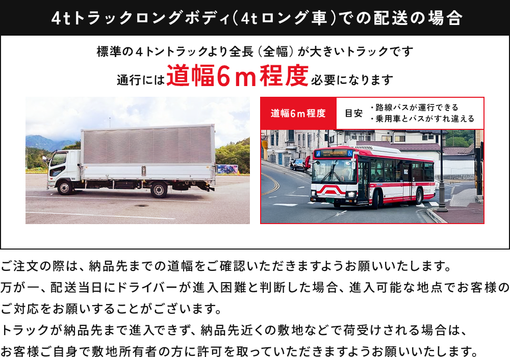 ロングボディでの配送の場合